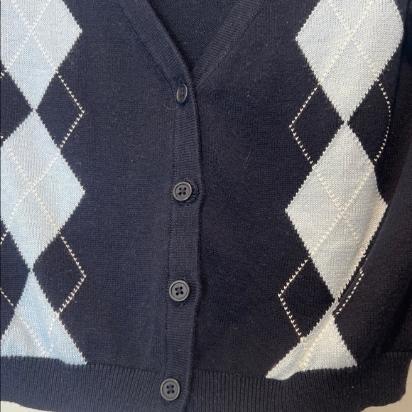 Brandy Melville dark navy blue and Light Blue Argyle Cardigan. No size tag. - Picture 6 of 11